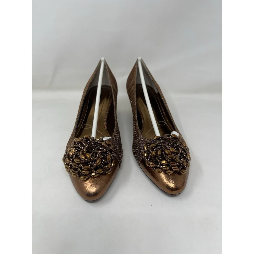 J. Renee Women's Size 8 Glam Copper Amber Beaded Low Heel Pumps Dressy (NWOT)